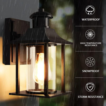 Lamomo Outdoor Wall Light,Motion Sensor Light Outdoor with Bulb,Waterproof Aluminum Security Light Sensor Wall Lantern Black Anti-Rust Outside Wall Sconce for Garden Doorway