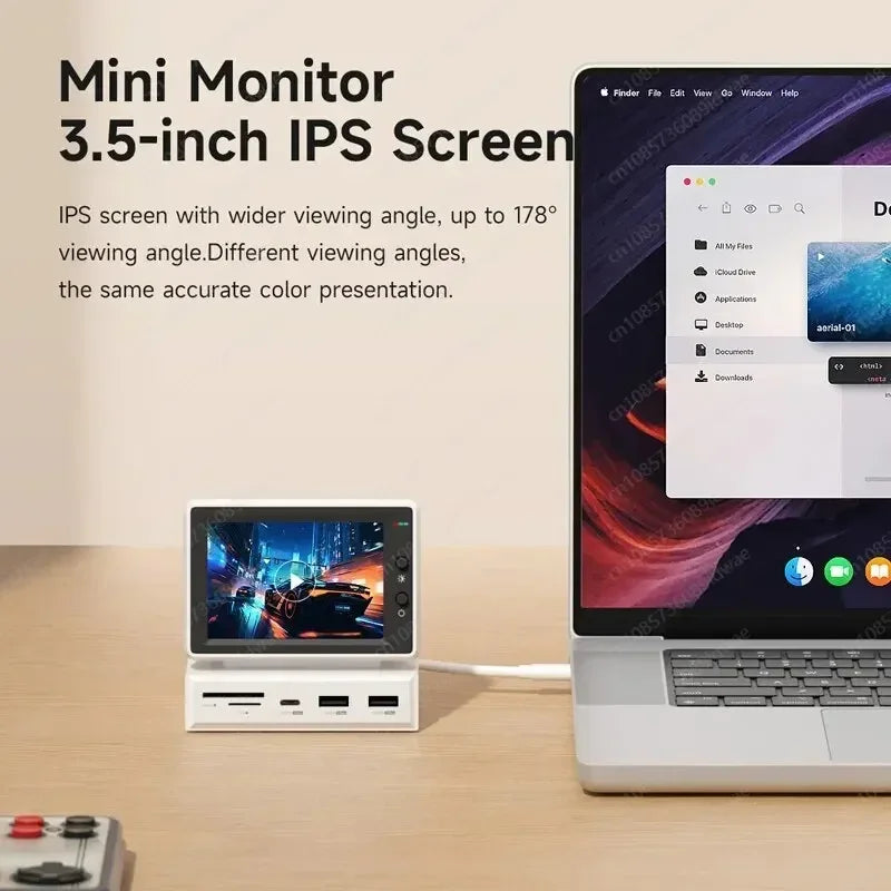 3.5 Inch IPS Mini PC Monitor with USB-C Hub for Laptops