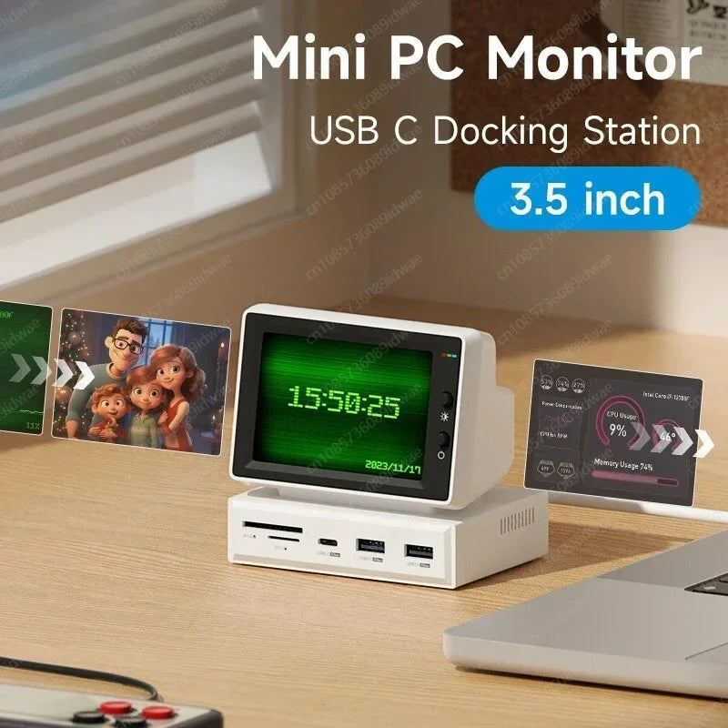 3.5 Inch IPS Mini PC Monitor with USB-C Hub for Laptops